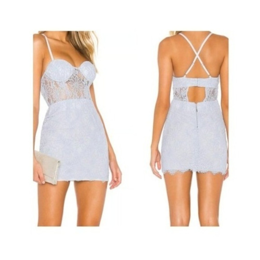 NBD x Naven Lilia Lace Mini Dress NWT Womens XS Ice Blue Feminine Cut Out Corset